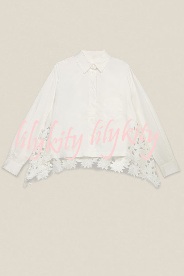 Daisy Long Sleeve Back Crochet Floral Lace A-line Blouse