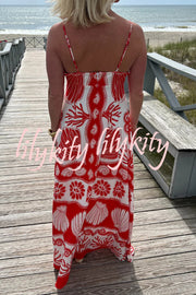 Beautiful Shell Unique Print Front Lace-up Loose  Maxi Dress