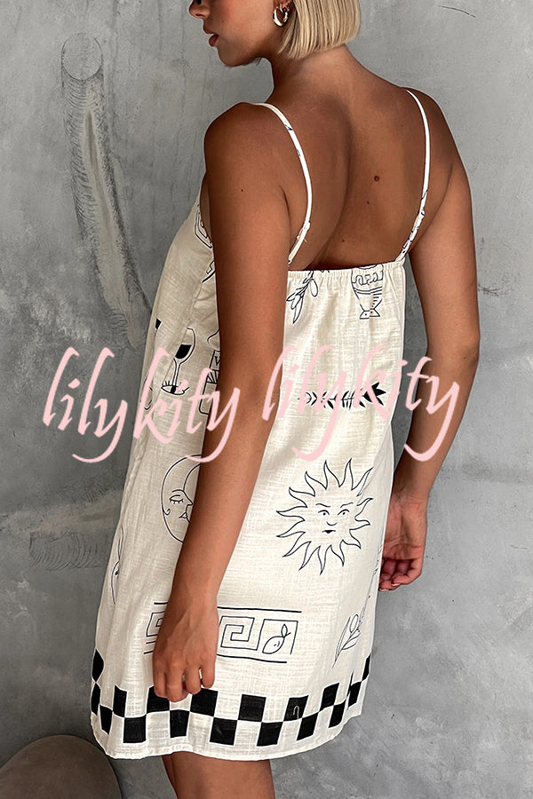 Fashionable Graffiti Printed Halter Backless Loose Mini Dress