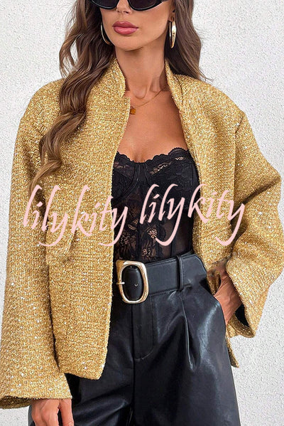 Fashion Sequin Long Sleeve Casual Pocket Loose Jacket