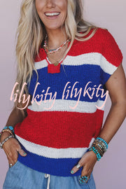 Independence Day Colorway Sleeveless Casual Knitted Sweater