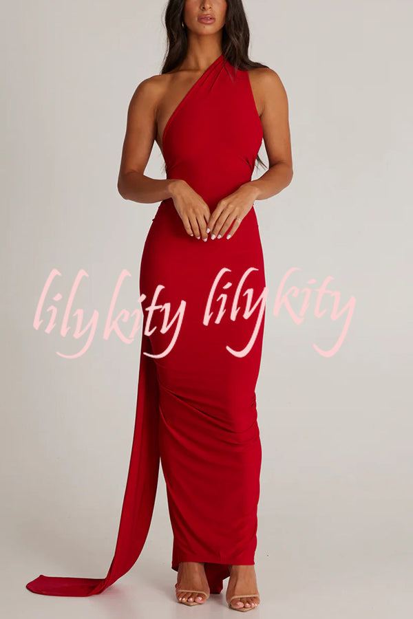 Sexy Backless Pleated Slim Solid Color Sleeveless Elegant Maxi Dress