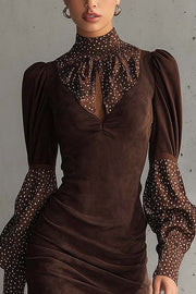 Stylish Suede Patchwork Slim-fit Long-sleeved Mini Dress