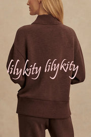 Meet The Autumn Ribbed Zipper Neck Sweatshirt and Elastic Waist Pocketed Loose Pants Set