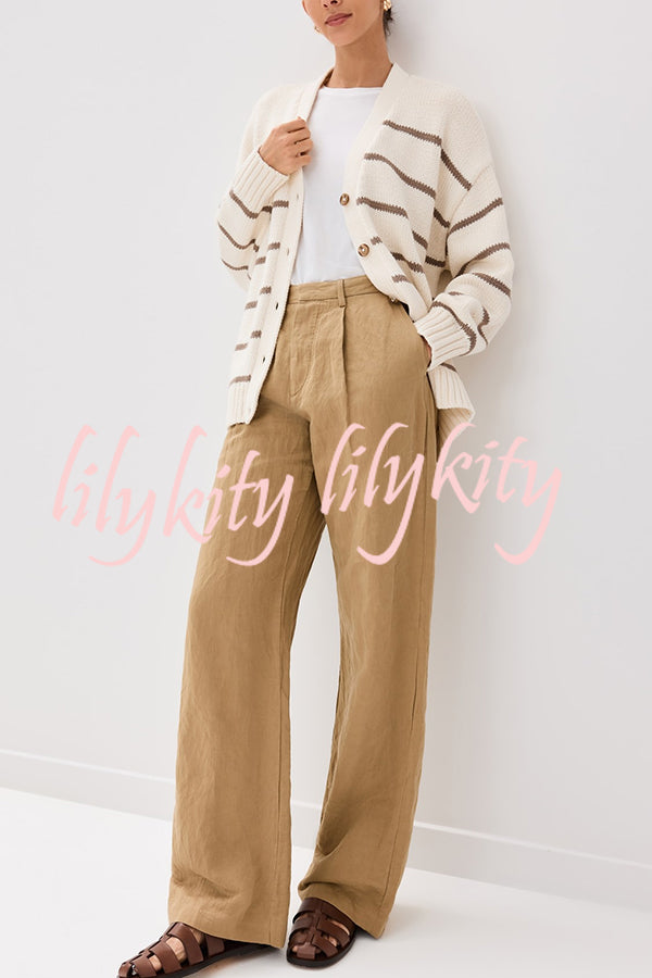 Striped Loose V-neck Long-sleeved Casual Knit Cardigan