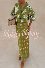 Mysterious Magic Knit Eye Heart Pattern Button Up Long Sleeve Loose Cardigan
