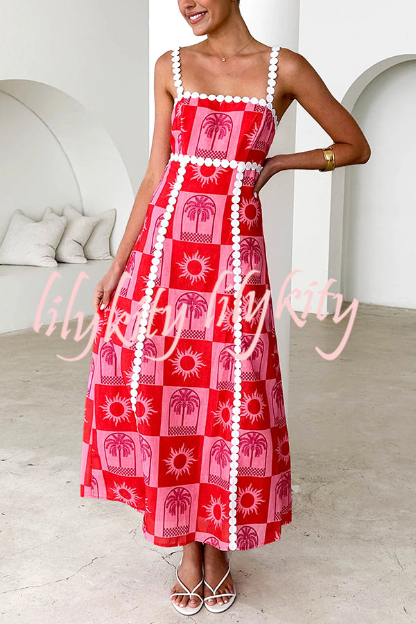 Holiday Style Unique Print Sexy Sling Open Back Lace Up Maxi Dress