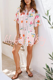 Sunshine Days Unique Print Button Loose Shirt Romper