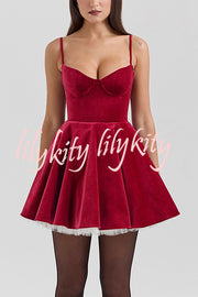 Year-end Dance Velvet Tulle Patchwork Sweetheart Neck Slip Mini Dress