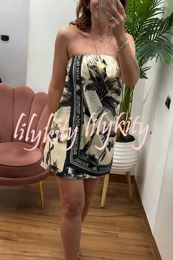Flora Flamingo Print Halter Backless Mini Dress