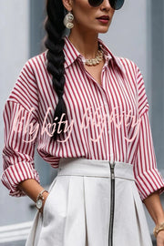 Effortless Charm Printed Button Down Long Sleeve Relaxed Blouse