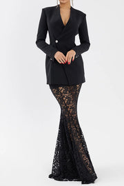 Poetic Muse Floral Lace High Rise Elastic Waist Fishtail Hem Maxi Skirt