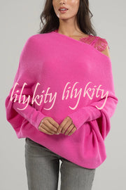 Solid Color Round Neck Long Sleeve Loose Knitted Sweater