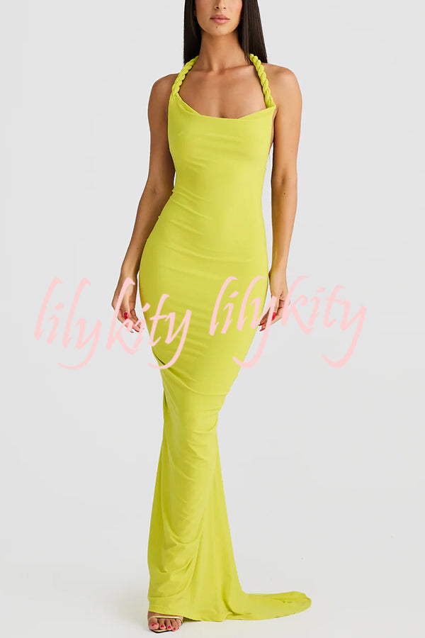 Everything You Want Rope Detail Backless Ruched Stretch Maxi Dress