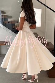 Solid Color V-neck Waist Elegant Full Hem Maxi Dress