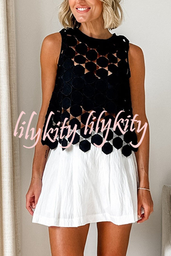 Casie See Through Circle Embroidery Round Neck Sleeveless Tank