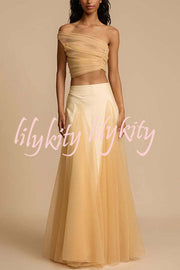 Romance Factor Semi-sheer Tulle One Shoulder Ruched Crop Top