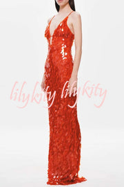 Reshape Beauty Fish Scale Sequin Cutout U-neck Slip Maxi Dress