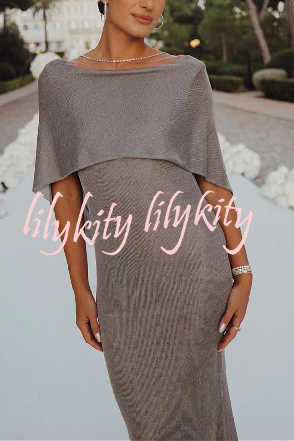 Fit and Elegance Fine Shimmering Fabric Open Cowl Back Draped Neckline Maxi Dress