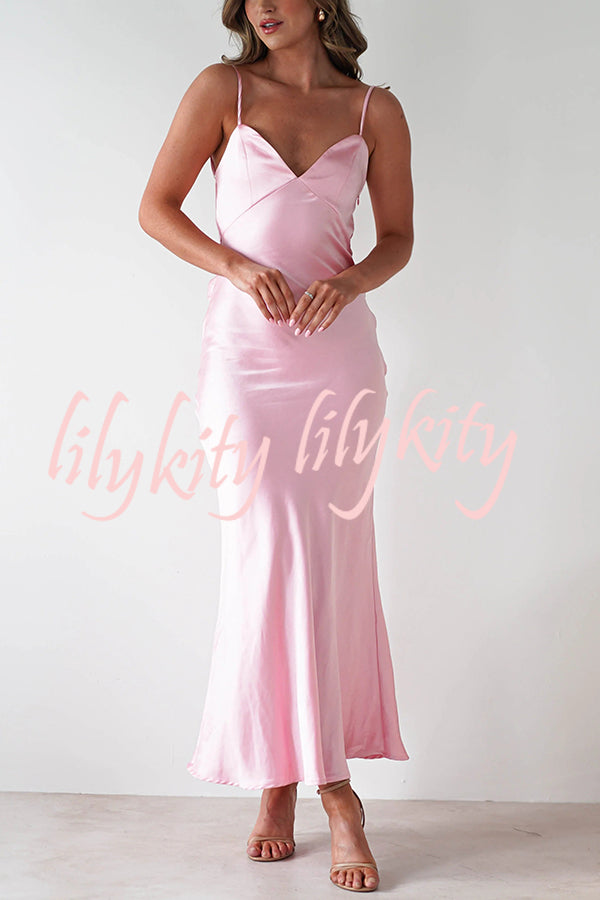 Satin Elegant Sling Backless Lace-Up Midi Dress