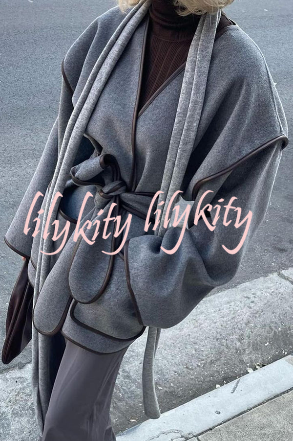 Comfort Is Luxury Wool Blend Tie-up  Pocket Oversized Blanket Coat