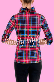 Duke of York Holiday Plaid Ruffle Stand Neck Half Sleeve Blouse