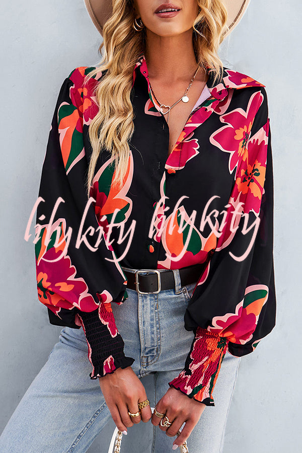 Contrast Unique Print Button Down Long Sleeved Shirt