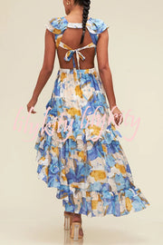 Boho Floral Print Sexy V-neck Backless Resort Maxi Dress