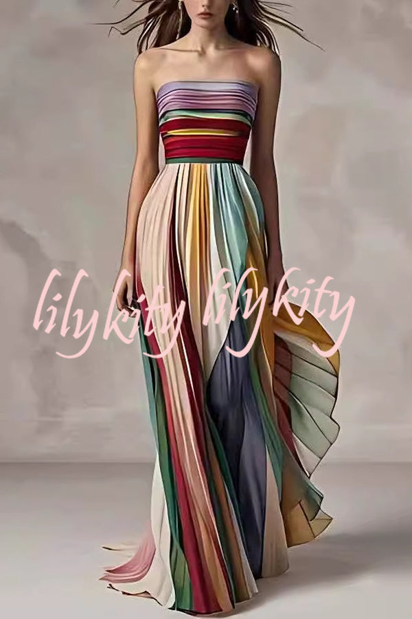 Sexy Off-shoulder Tube Top Waist Color Maxi Dress