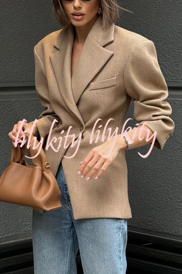Solid Color Loose Lapel Long Sleeve Button Blazer