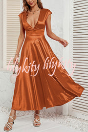 Satin Solid Color Sleeveless V-neck Pocket Maxi Dress