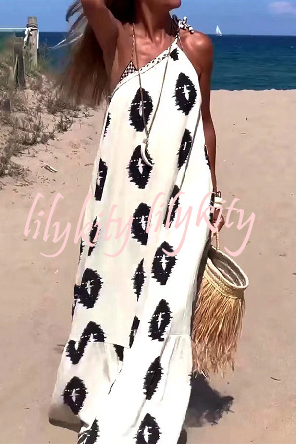 Plenty of Sunshine Ethnic Print One Shoulder Loose Maxi Dress