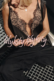 Versatile and Elegant Items Lace Petal Trim Cutout V-neck Slip Loose Tank