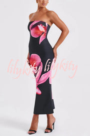 Emmaline Abstract Floral Print Bandeau Stretch Maxi Dress