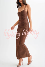 Midnight Fantasy Sequin Mesh Shoulder Strap Open Back Stretch Maxi Dress