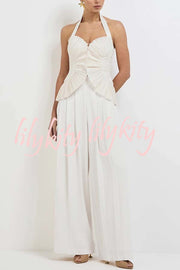 Show Exquisiteness Satin Pleated Heart-shaped Off Shoulder Halter Tank