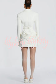 Solid Color Slim-fit V-neck Elegant Draped Formal Mini Dress