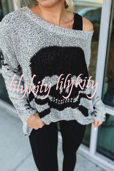 Toxic Ways Knit Skull Pattern Relaxed Sweater