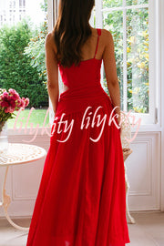 Solid Color V-neck Waist Hollow Slim Maxi Dress