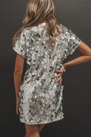 Fashionable Sequined Loose Short-sleeved Mini Dress