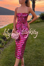 Sexy Sequined Halter-neck Backless Slim Fit Slit Midi Dress