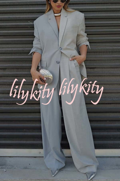 Girl Boss Avant-garde Contrast Colors Lapel Boyfriend Blazer and Pocketed Wide Leg Pants Set