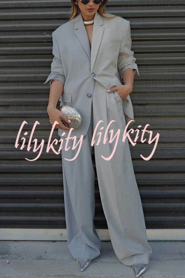 Girl Boss Avant-garde Contrast Colors Lapel Boyfriend Blazer and Pocketed Wide Leg Pants Set