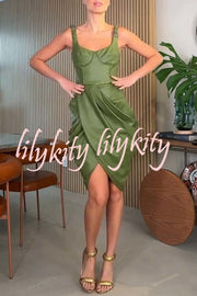 Fashion Choice Faux Leather Corset Ruched Back Zipper Mini Dress