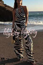 Zebra Print Casual Pocket Wide-leg Pants