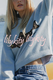 Fashionable Fish Pattern Round Neck Loose Knitted Sweater