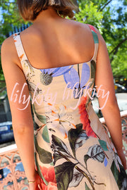 Floral Print Sleeveless Square Neck Big Hem Maxi Dress