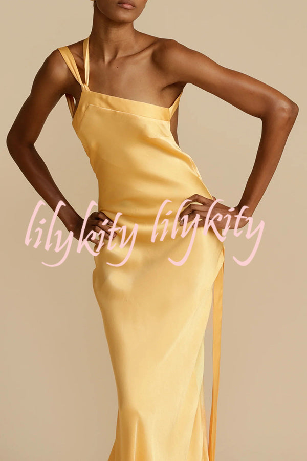 Moonlit Soiree Satin Asymmetrical One Shoulder Backless Strap Maxi Dress