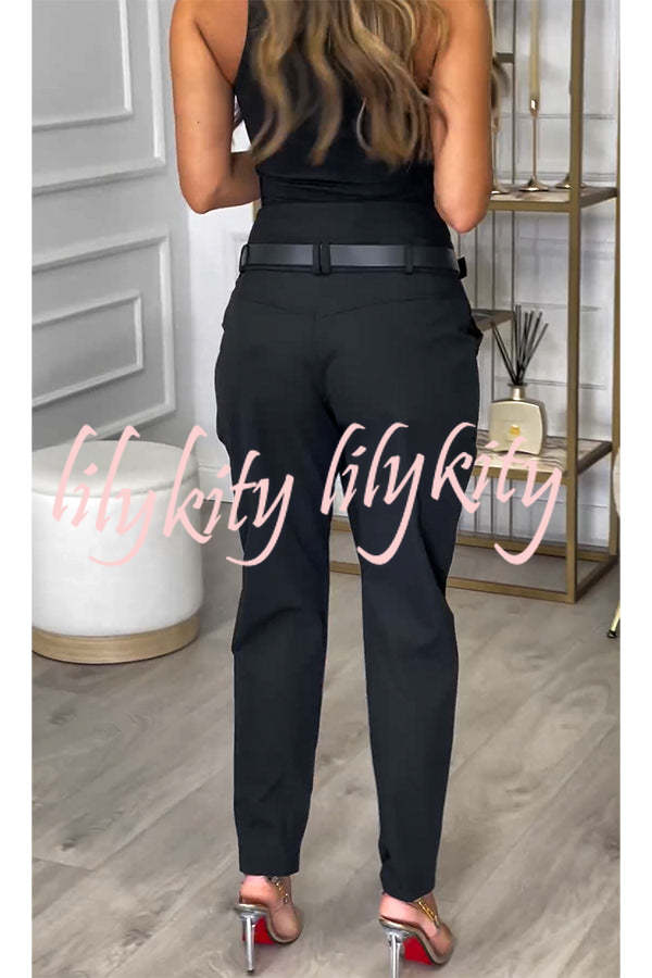 Busy As Usual High Rise Button Waist Pocket Tapered Pants