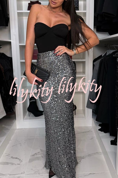 Let’s Celebrate Sequin High Rise Fishtail Maxi Skirt